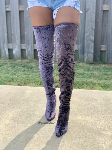 Velvet Dark Purple Thigh High boots
